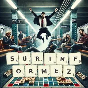 Illustration créative d'un jeu de lettres avec le mot SURINFORMEZ épelé sur le plateau.