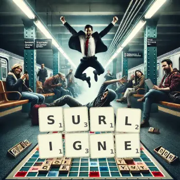 Illustration créative d'un jeu de lettres avec le mot SURLIGNE épelé sur le plateau.