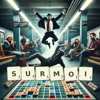 Illustration créative d'un jeu de lettres avec le mot SURMOI épelé sur le plateau.