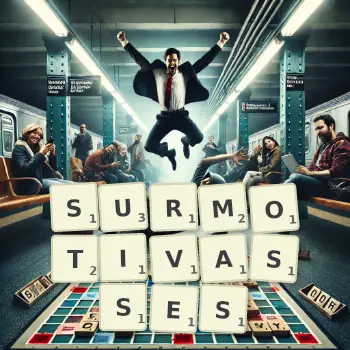 Illustration créative d'un jeu de lettres avec le mot SURMOTIVASSES épelé sur le plateau.