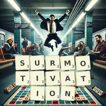 Illustration créative d'un jeu de lettres avec le mot SURMOTIVATION épelé sur le plateau.