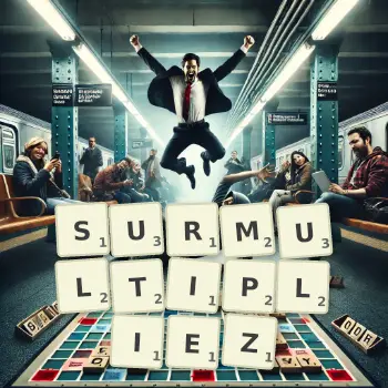 Illustration créative d'un jeu de lettres avec le mot SURMULTIPLIEZ épelé sur le plateau.
