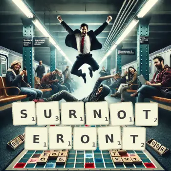 Illustration créative d'un jeu de lettres avec le mot SURNOTERONT épelé sur le plateau.
