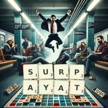 Illustration créative d'un jeu de lettres avec le mot SURPAYAT épelé sur le plateau.