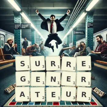 Illustration créative d'un jeu de lettres avec le mot SURREGENERATEUR épelé sur le plateau.