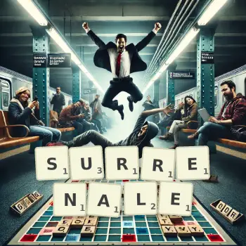 Illustration créative d'un jeu de lettres avec le mot SURRENALE épelé sur le plateau.