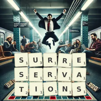 Illustration créative d'un jeu de lettres avec le mot SURRESERVATIONS épelé sur le plateau.