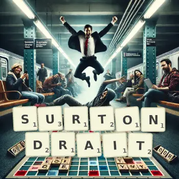 Illustration créative d'un jeu de lettres avec le mot SURTONDRAIT épelé sur le plateau.