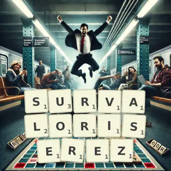 Illustration créative d'un jeu de lettres avec le mot SURVALORISEREZ épelé sur le plateau.