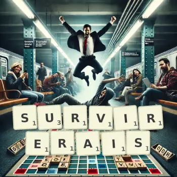 Illustration créative d'un jeu de lettres avec le mot SURVIRERAIS épelé sur le plateau.