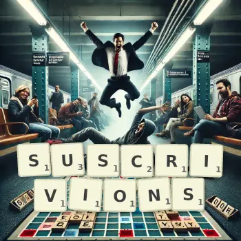 Illustration créative d'un jeu de lettres avec le mot SUSCRIVIONS épelé sur le plateau.