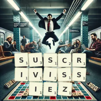 Illustration créative d'un jeu de lettres avec le mot SUSCRIVISSIEZ épelé sur le plateau.