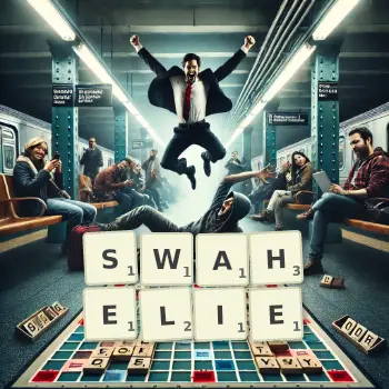 Illustration créative d'un jeu de lettres avec le mot SWAHELIE épelé sur le plateau.