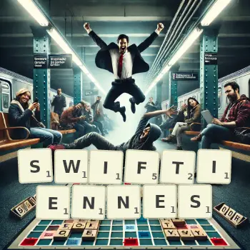 Illustration créative d'un jeu de lettres avec le mot SWIFTIENNES épelé sur le plateau.