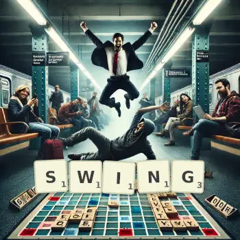 Illustration créative d'un jeu de lettres avec le mot SWING épelé sur le plateau.