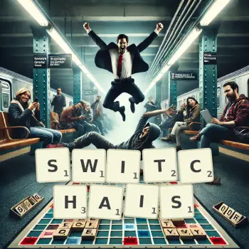 Illustration créative d'un jeu de lettres avec le mot SWITCHAIS épelé sur le plateau.