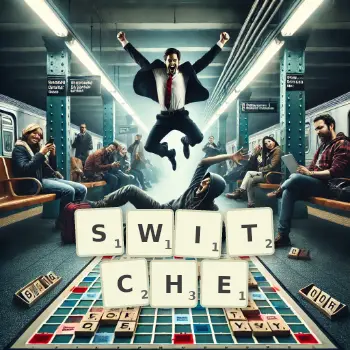 Illustration créative d'un jeu de lettres avec le mot SWITCHE épelé sur le plateau.