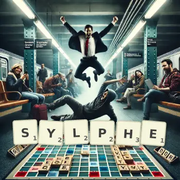 Illustration créative d'un jeu de lettres avec le mot SYLPHE épelé sur le plateau.