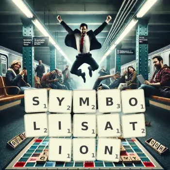 Illustration créative d'un jeu de lettres avec le mot SYMBOLISATION épelé sur le plateau.
