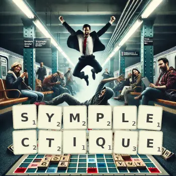 Illustration créative d'un jeu de lettres avec le mot SYMPLECTIQUE épelé sur le plateau.
