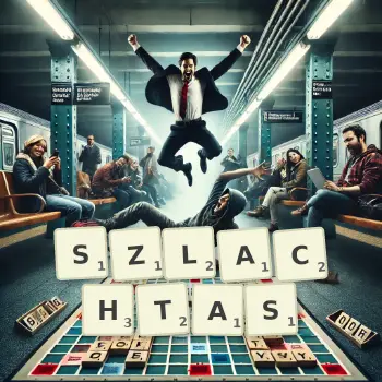 Illustration créative d'un jeu de lettres avec le mot SZLACHTAS épelé sur le plateau.
