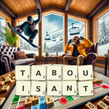 Illustration créative d'un jeu de lettres avec le mot TABOUISANT épelé sur le plateau.