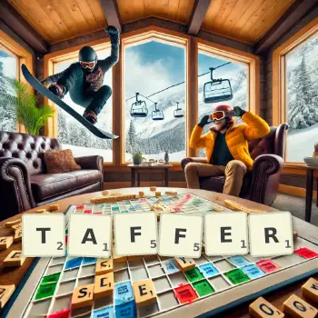 Illustration créative d'un jeu de lettres avec le mot TAFFER épelé sur le plateau.