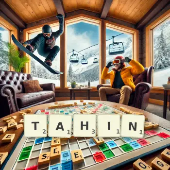 Illustration créative d'un jeu de lettres avec le mot TAHIN épelé sur le plateau.