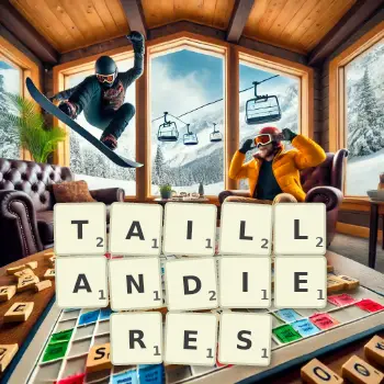 Illustration créative d'un jeu de lettres avec le mot TAILLANDIERES épelé sur le plateau.