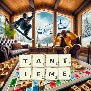 Illustration créative d'un jeu de lettres avec le mot TANTIEME épelé sur le plateau.