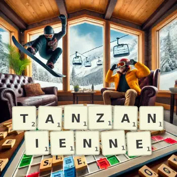 Illustration créative d'un jeu de lettres avec le mot TANZANIENNE épelé sur le plateau.