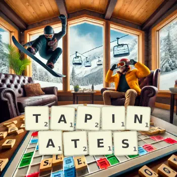 Illustration créative d'un jeu de lettres avec le mot TAPINATES épelé sur le plateau.