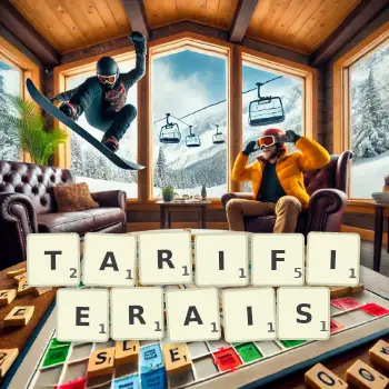 Illustration créative d'un jeu de lettres avec le mot TARIFIERAIS épelé sur le plateau.