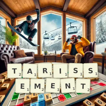Illustration créative d'un jeu de lettres avec le mot TARISSEMENT épelé sur le plateau.