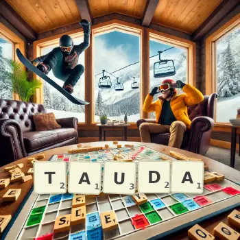 Illustration créative d'un jeu de lettres avec le mot TAUDA épelé sur le plateau.