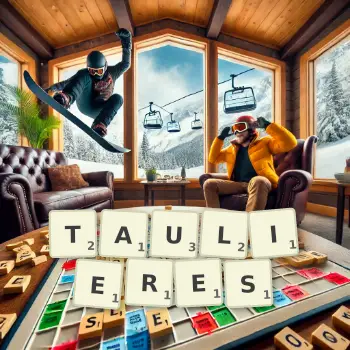 Illustration créative d'un jeu de lettres avec le mot TAULIERES épelé sur le plateau.