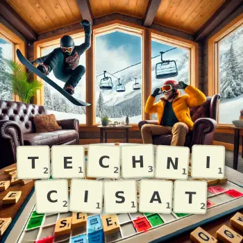 Illustration créative d'un jeu de lettres avec le mot TECHNICISAT épelé sur le plateau.