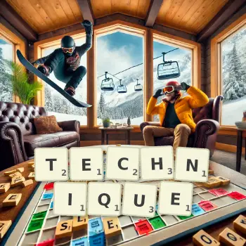 Illustration créative d'un jeu de lettres avec le mot TECHNIQUE épelé sur le plateau.