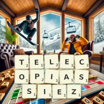 Illustration créative d'un jeu de lettres avec le mot TELECOPIASSIEZ épelé sur le plateau.