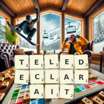 Illustration créative d'un jeu de lettres avec le mot TELEDECLARAIT épelé sur le plateau.