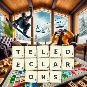 Illustration créative d'un jeu de lettres avec le mot TELEDECLARONS épelé sur le plateau.