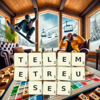 Illustration créative d'un jeu de lettres avec le mot TELEMETREUSES épelé sur le plateau.