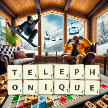 Illustration créative d'un jeu de lettres avec le mot TELEPHONIQUE épelé sur le plateau.