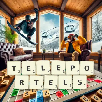 Illustration créative d'un jeu de lettres avec le mot TELEPORTEES épelé sur le plateau.