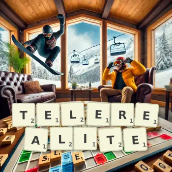 Illustration créative d'un jeu de lettres avec le mot TELEREALITE épelé sur le plateau.
