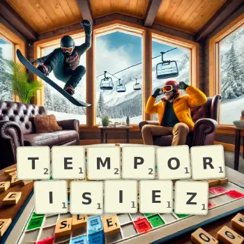 Illustration créative d'un jeu de lettres avec le mot TEMPORISIEZ épelé sur le plateau.