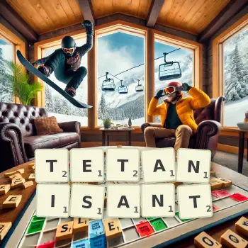 Illustration créative d'un jeu de lettres avec le mot TETANISANT épelé sur le plateau.