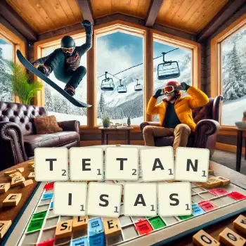 Illustration créative d'un jeu de lettres avec le mot TETANISAS épelé sur le plateau.