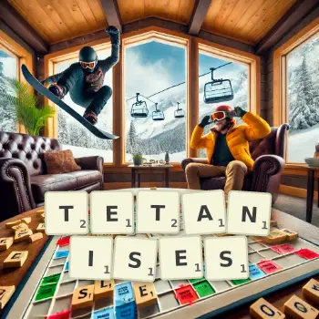 Illustration créative d'un jeu de lettres avec le mot TETANISES épelé sur le plateau.