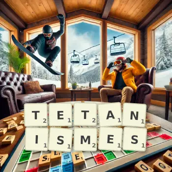 Illustration créative d'un jeu de lettres avec le mot TETANISMES épelé sur le plateau.